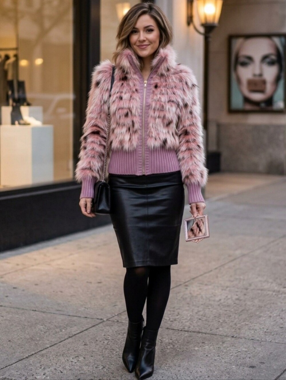 Morris Kaye & Sons Pink Fox Fur Zip Front  Sweater